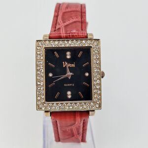 Vivani Women's Watch 30MM‎ Black Dial Red Faux Leather Bands New Battery